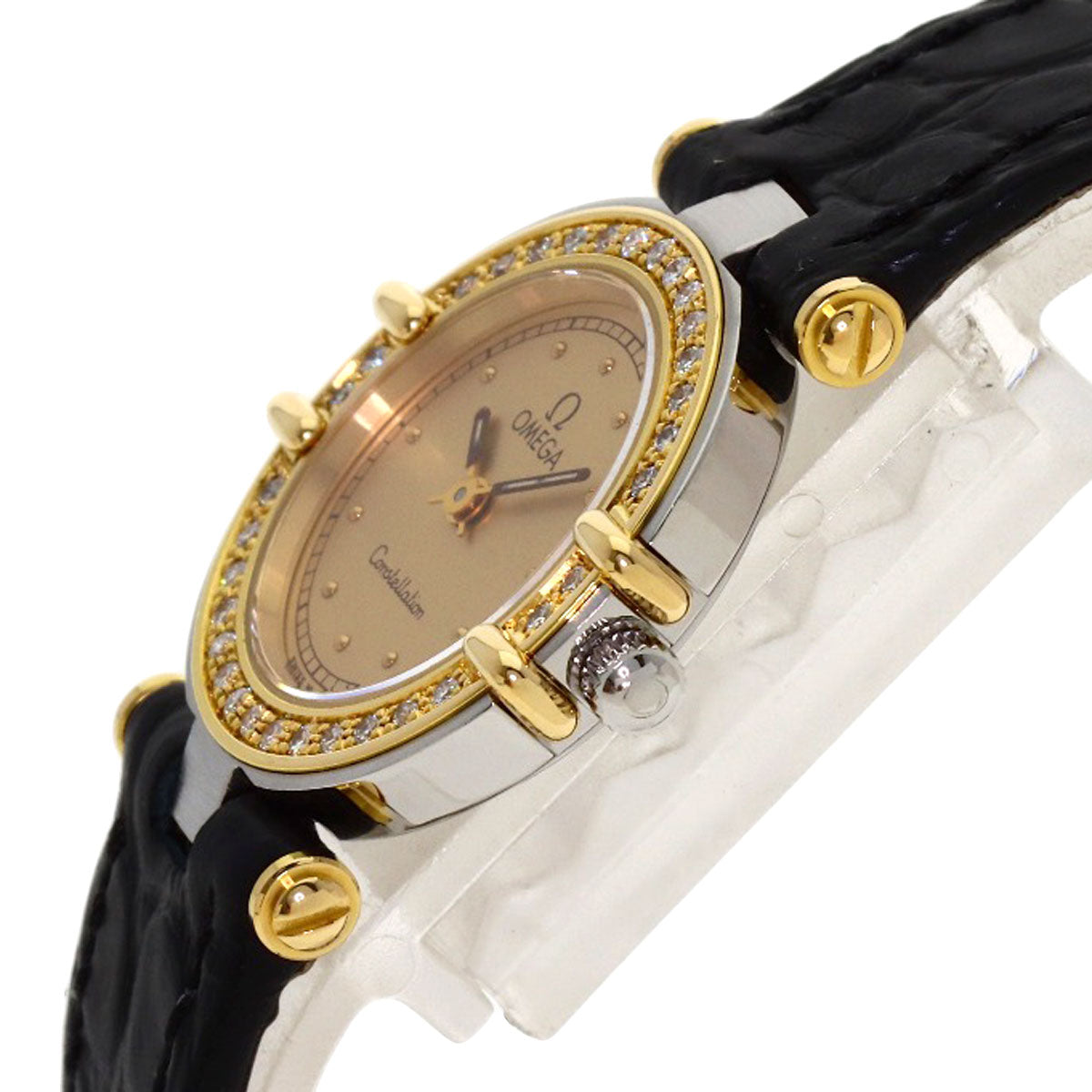 OMEGA Constellation Flat Bezel Diamond Watches Stainless Steel/Leather Ladies