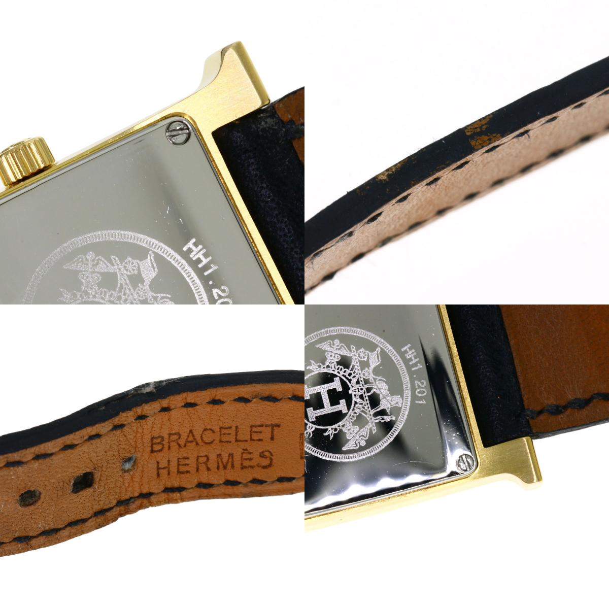 HERMES H watch Watches HH1.201 Gold Plated/Leather Ladies