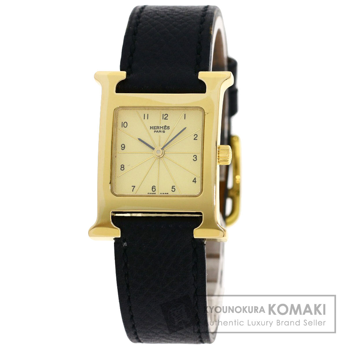 HERMES H watch Watches HH1.201 Gold Plated/Leather Ladies
