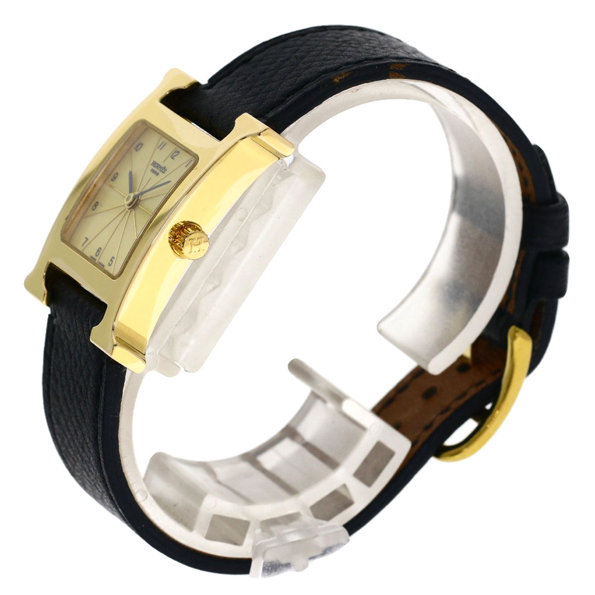 HERMES H watch Watches HH1.201 Gold Plated/Leather Ladies