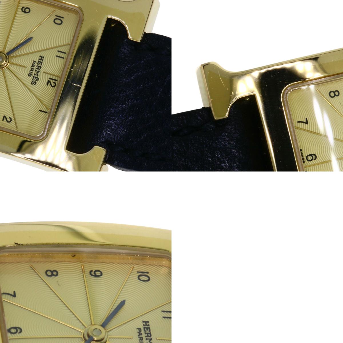 HERMES H watch Watches HH1.201 Gold Plated/Leather Ladies