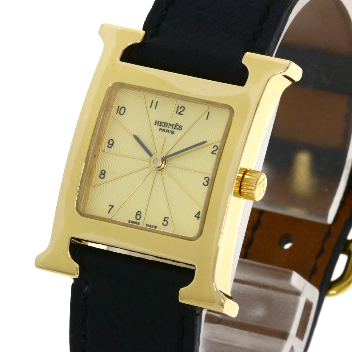 HERMES H watch Watches HH1.201 Gold Plated/Leather Ladies
