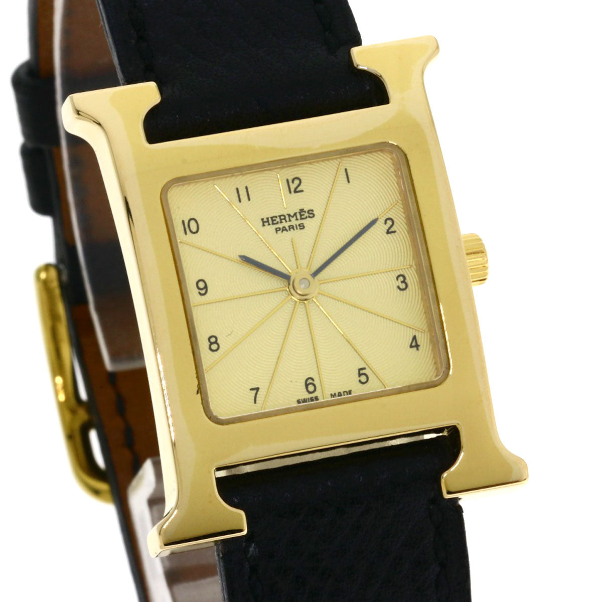 HERMES H watch Watches HH1.201 Gold Plated/Leather Ladies