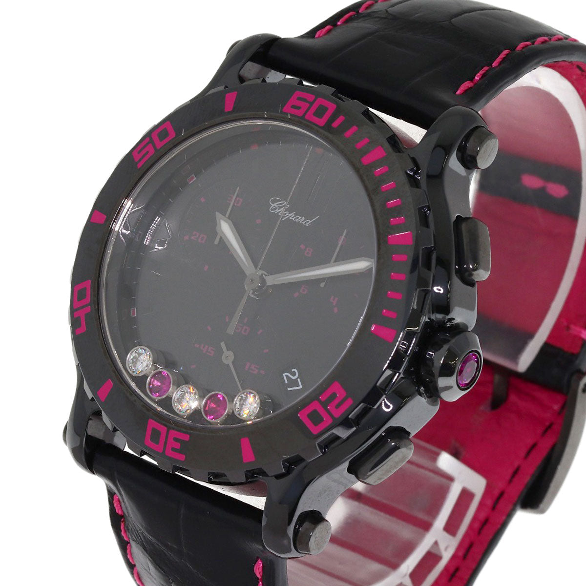 Chopard Happy Sports Mystery Pink Limited Edition of 100 pieces Diamond Watches 288515-9013 Ceramic/Leather mens
