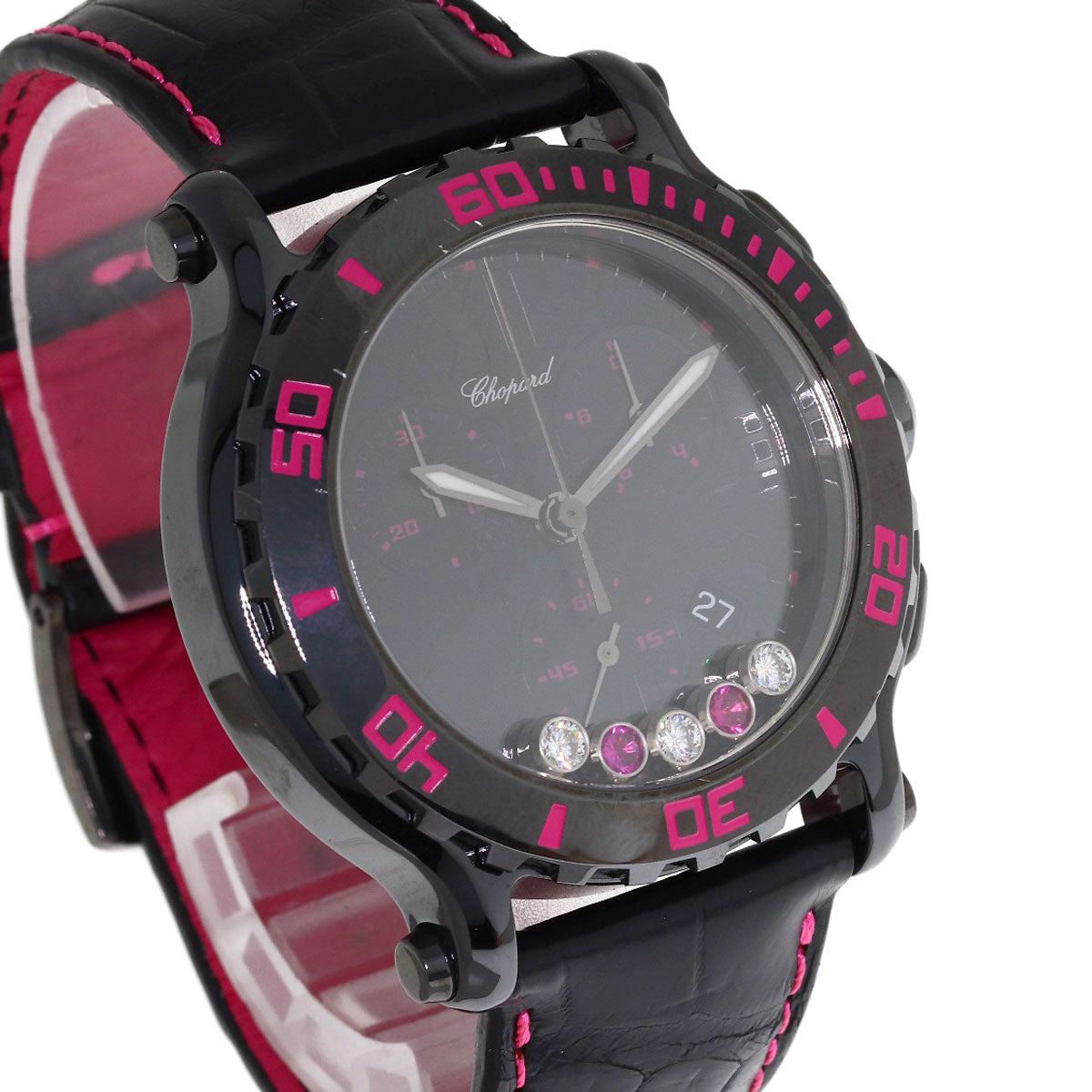 Chopard Happy Sports Mystery Pink Limited Edition of 100 pieces Diamond Watches 288515-9013 Ceramic/Leather mens