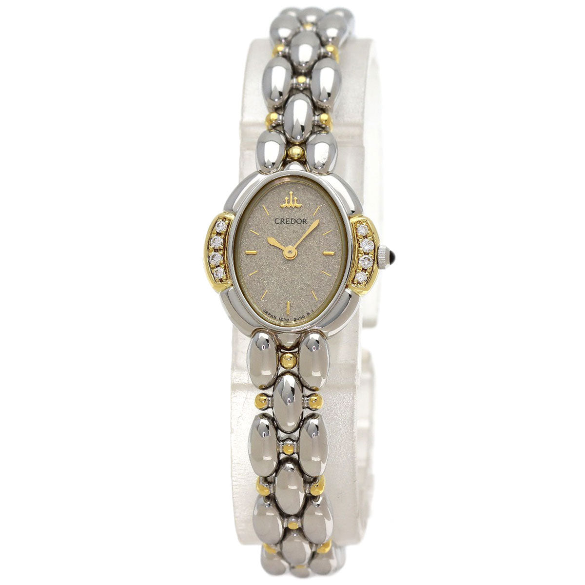 SEIKO CREDOR Oval 8P Diamond Watches 1E70-3040 Stainless Steel/SSxK18YG Ladies