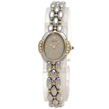 SEIKO CREDOR Oval 8P Diamond Watches 1E70-3040 Stainless Steel/SSxK18YG Ladies
