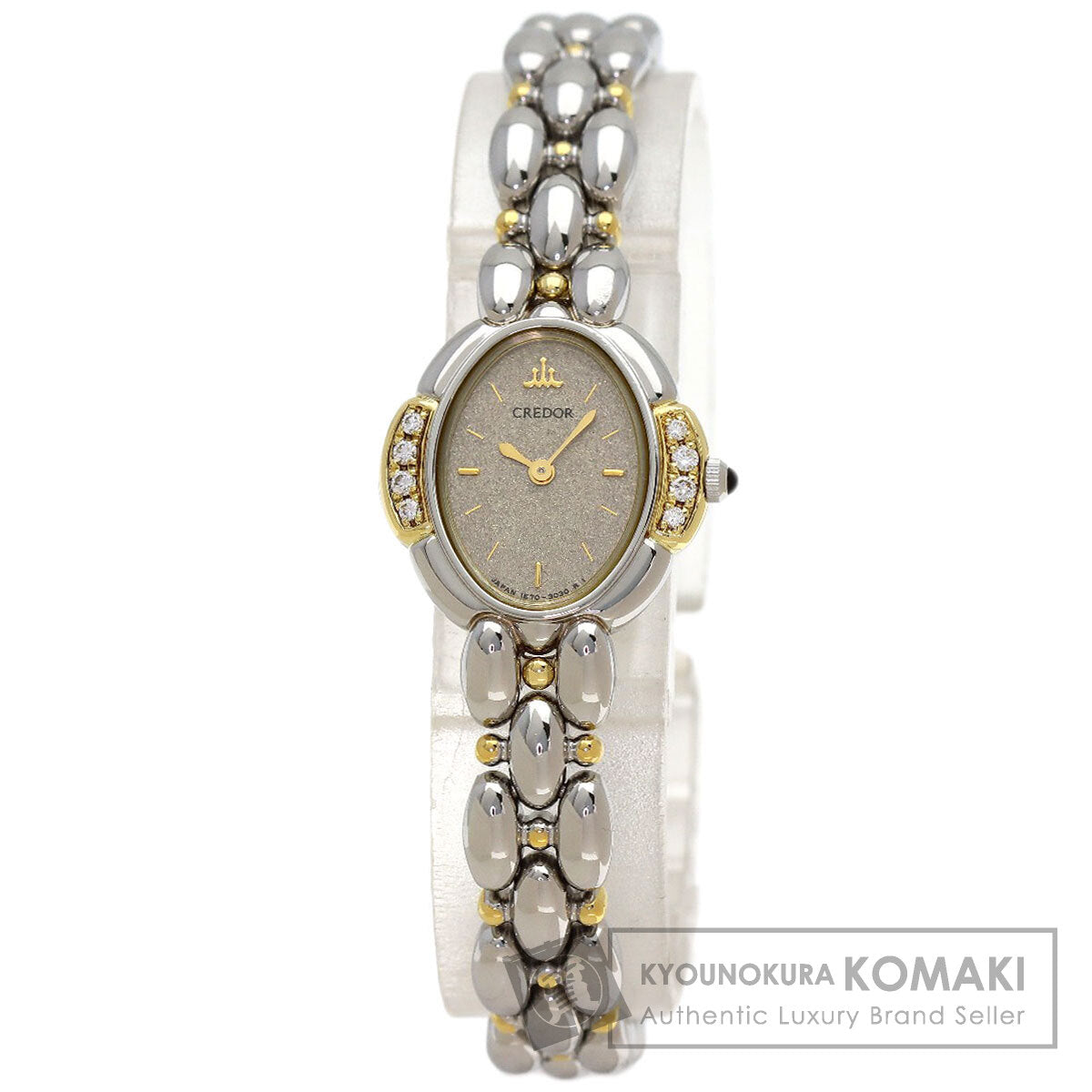 SEIKO CREDOR Oval 8P Diamond Watches 1E70-3040 Stainless Steel/SSxK18YG Ladies