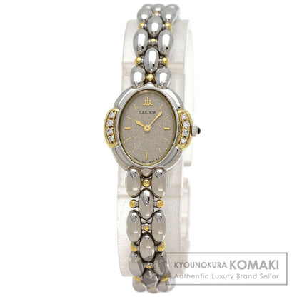 SEIKO CREDOR Oval 8P Diamond Watches 1E70-3040 Stainless Steel/SSxK18YG Ladies