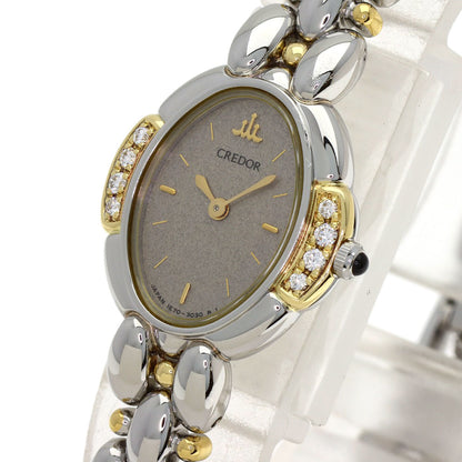 SEIKO CREDOR Oval 8P Diamond Watches 1E70-3040 Stainless Steel/SSxK18YG Ladies