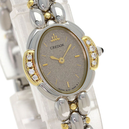 SEIKO CREDOR Oval 8P Diamond Watches 1E70-3040 Stainless Steel/SSxK18YG Ladies