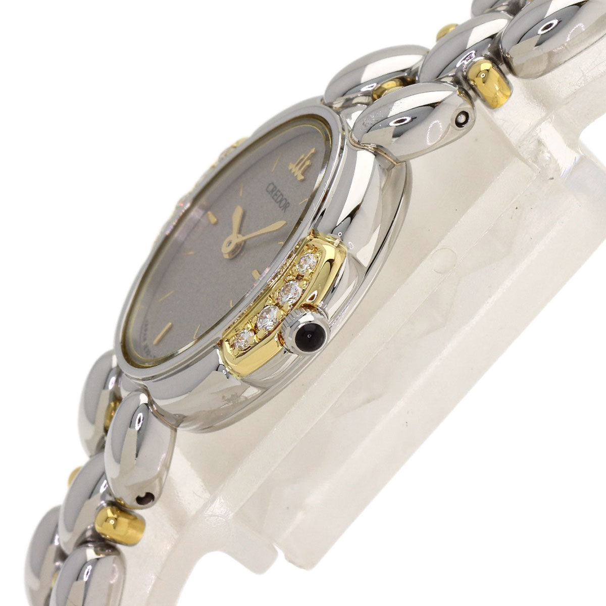 SEIKO CREDOR Oval 8P Diamond Watches 1E70-3040 Stainless Steel/SSxK18YG Ladies