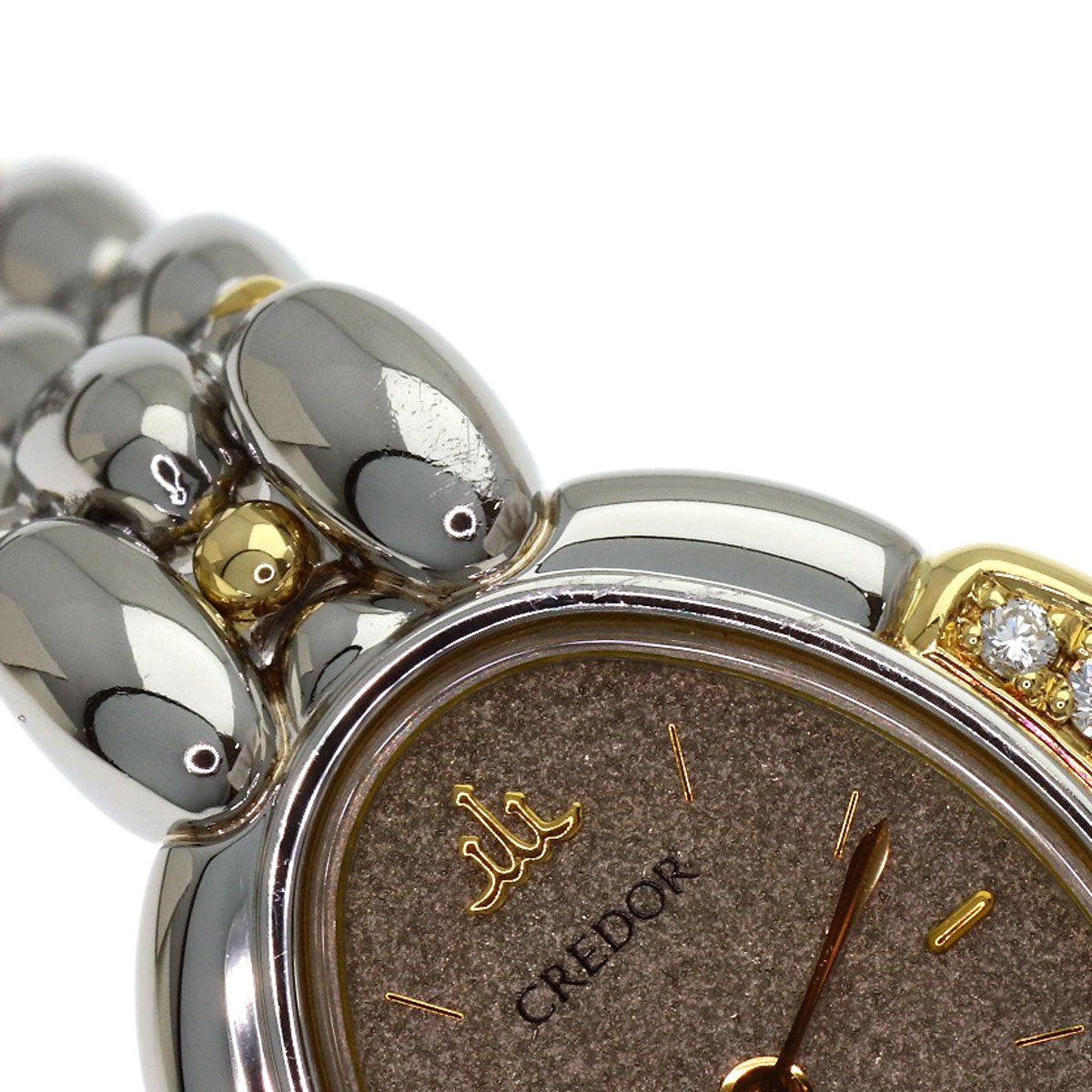 SEIKO CREDOR Oval 8P Diamond Watches 1E70-3040 Stainless Steel/SSxK18YG Ladies