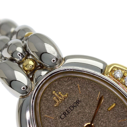 SEIKO CREDOR Oval 8P Diamond Watches 1E70-3040 Stainless Steel/SSxK18YG Ladies