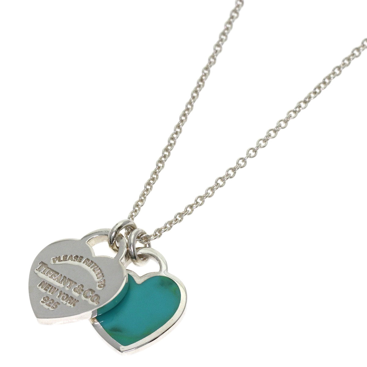 TIFFANY&Co. Double Heart Enamel Necklace Silver Ladies [Used]