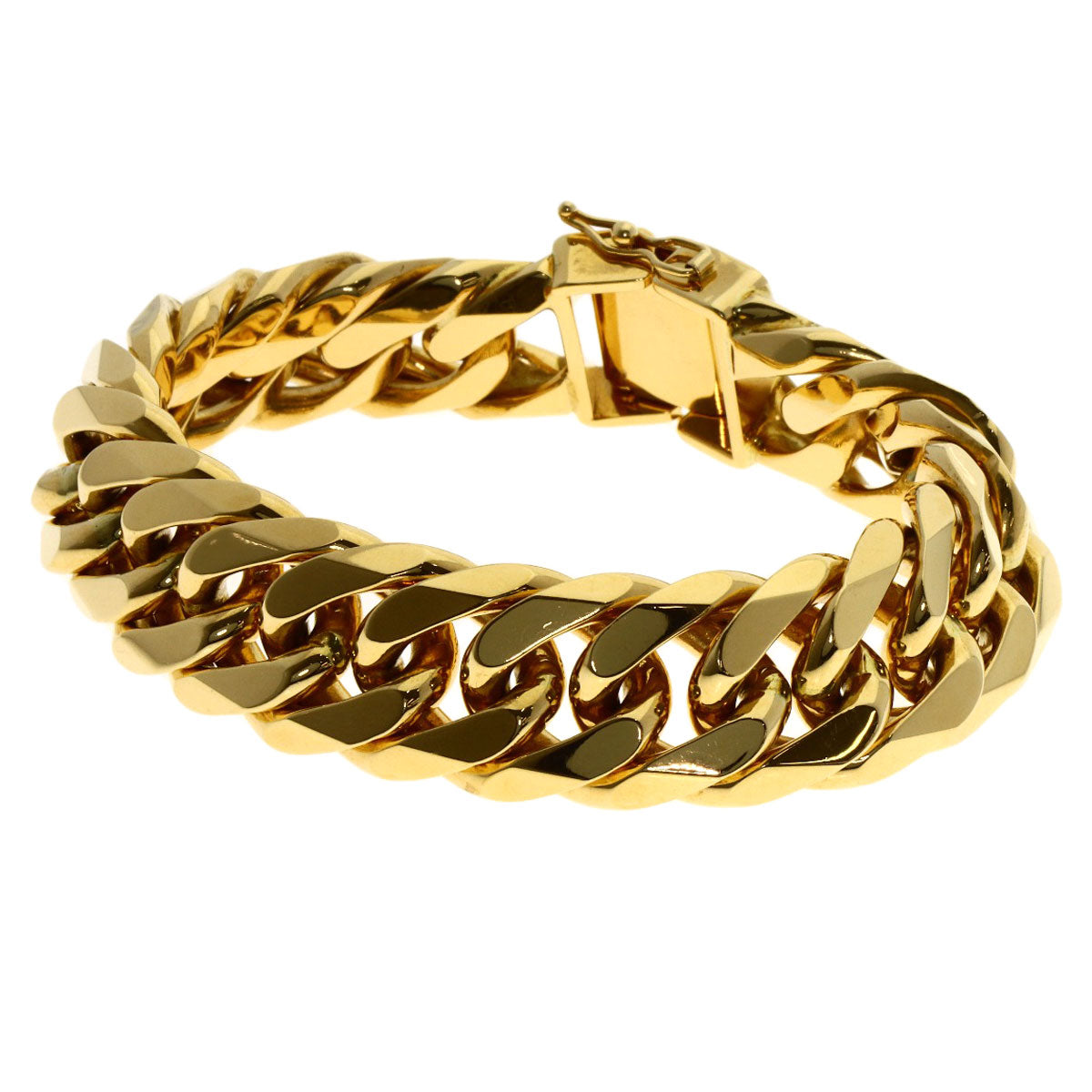 Curb chain Kihei W6 side Bracelet K18 Yellow Gold 184.2g　mens