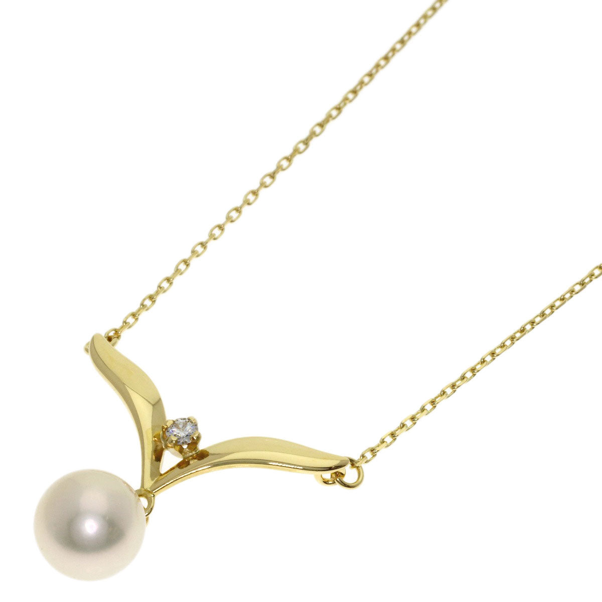 MIKIMOTO Pearl Pearl Diamond Necklace K18 Yellow Gold Ladies [Used]