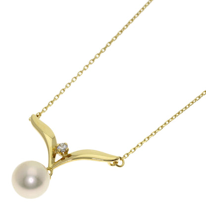 MIKIMOTO Pearl Pearl Diamond Necklace K18 Yellow Gold Ladies [Used]