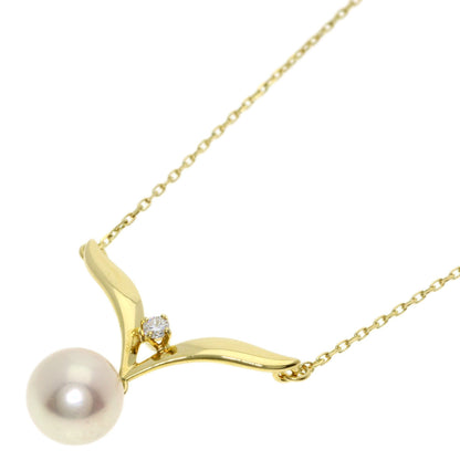 MIKIMOTO Pearl Pearl Diamond Necklace K18 Yellow Gold Ladies [Used]