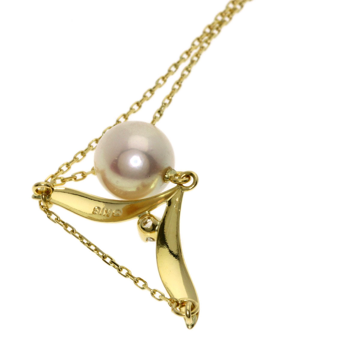 MIKIMOTO Pearl Pearl Diamond Necklace K18 Yellow Gold Ladies [Used]
