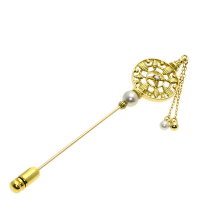 MIKIMOTO Pearl Pearl Diamond Pin Brooch Brooch K18 Yellow Gold Ladies [Used]