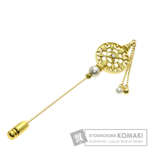 MIKIMOTO Pearl Pearl Diamond Pin Brooch Brooch K18 Yellow Gold Ladies [Used]