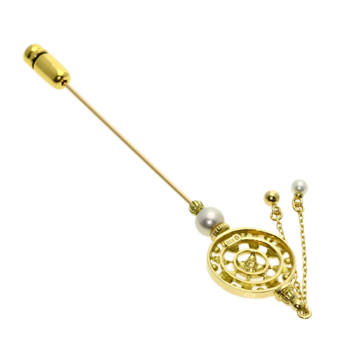 MIKIMOTO Pearl Pearl Diamond Pin Brooch Brooch K18 Yellow Gold Ladies [Used]