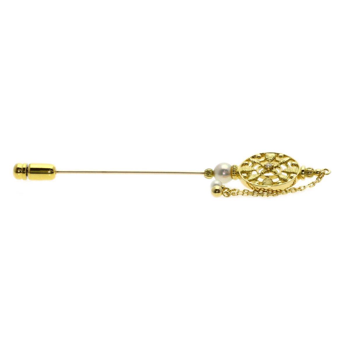 MIKIMOTO Pearl Pearl Diamond Pin Brooch Brooch K18 Yellow Gold Ladies [Used]