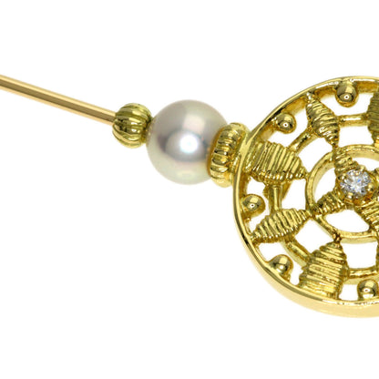 MIKIMOTO Pearl Pearl Diamond Pin Brooch Brooch K18 Yellow Gold Ladies [Used]