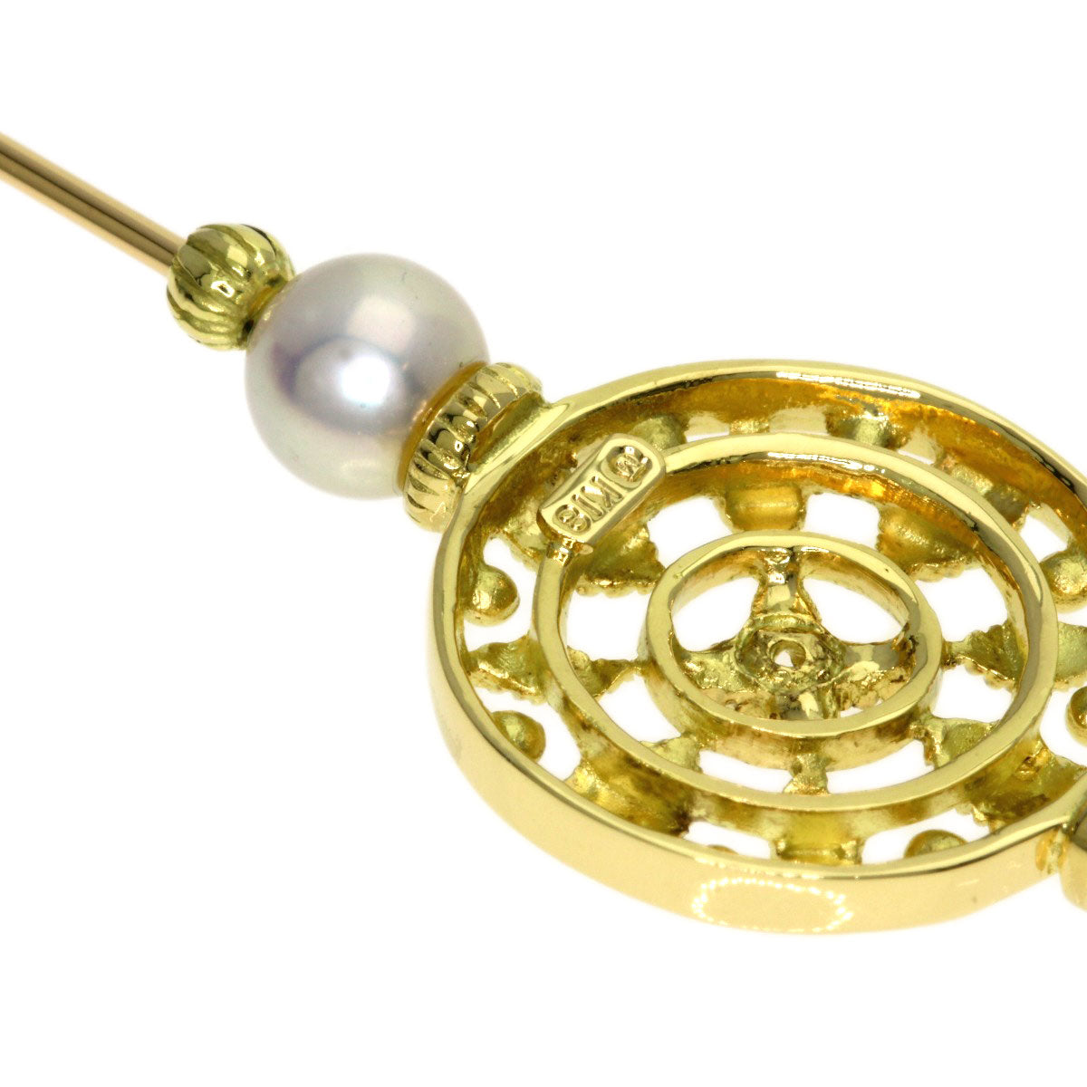 MIKIMOTO Pearl Pearl Diamond Pin Brooch Brooch K18 Yellow Gold Ladies [Used]