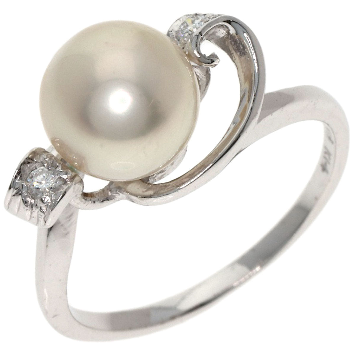 MIKIMOTO Pearl Pearl Diamond Ring K14 White Gold Ladies [Used]