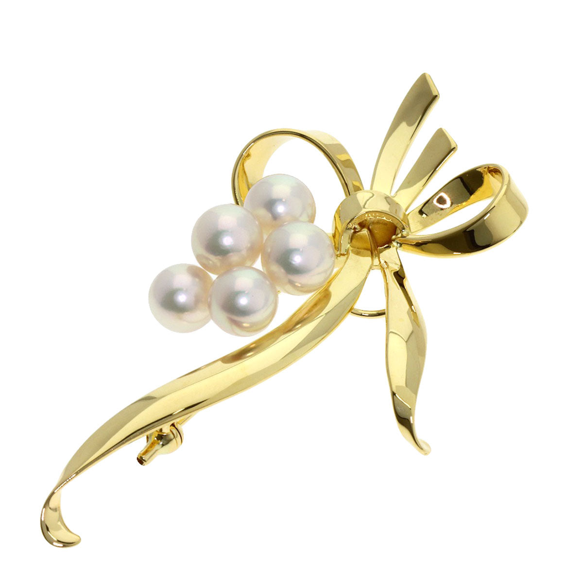 MIKIMOTO Ribbon Pearl Pearl Brooch K18 Yellow Gold Ladies [Used]
