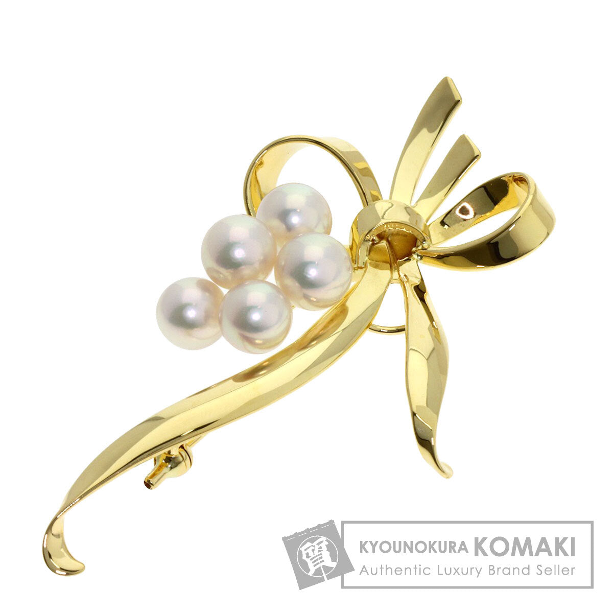 MIKIMOTO Ribbon Pearl Pearl Brooch K18 Yellow Gold Ladies [Used]