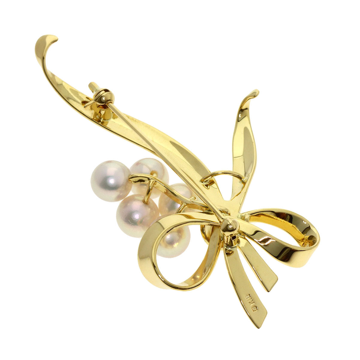 MIKIMOTO Ribbon Pearl Pearl Brooch K18 Yellow Gold Ladies [Used]