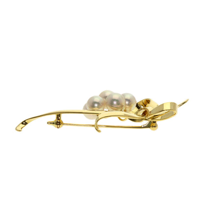 MIKIMOTO Ribbon Pearl Pearl Brooch K18 Yellow Gold Ladies [Used]