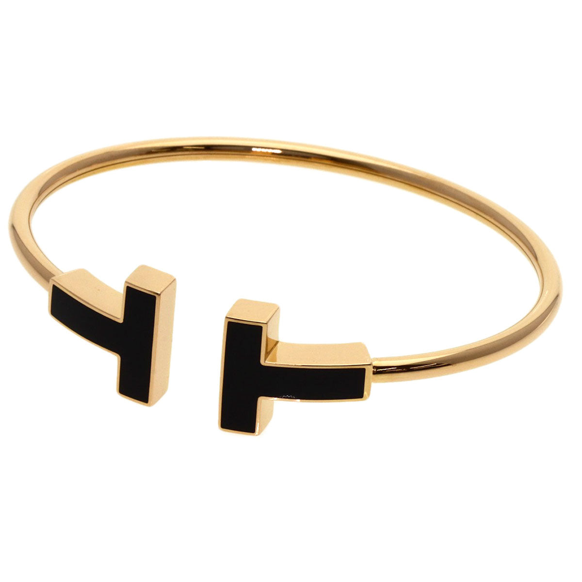 TIFFANY&Co. T Wire Wide Onyx XL Bracelet K18 Pink Gold Ladies [Used]