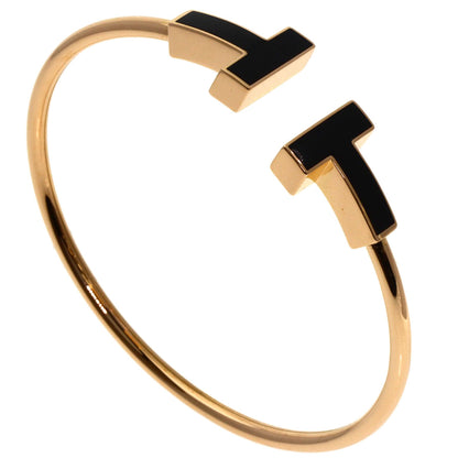 TIFFANY&Co. T Wire Wide Onyx XL Bracelet K18 Pink Gold Ladies [Used]