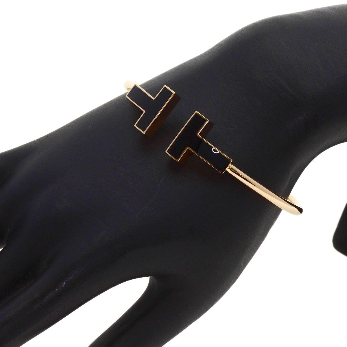 TIFFANY&Co. T Wire Wide Onyx XL Bracelet K18 Pink Gold Ladies [Used]