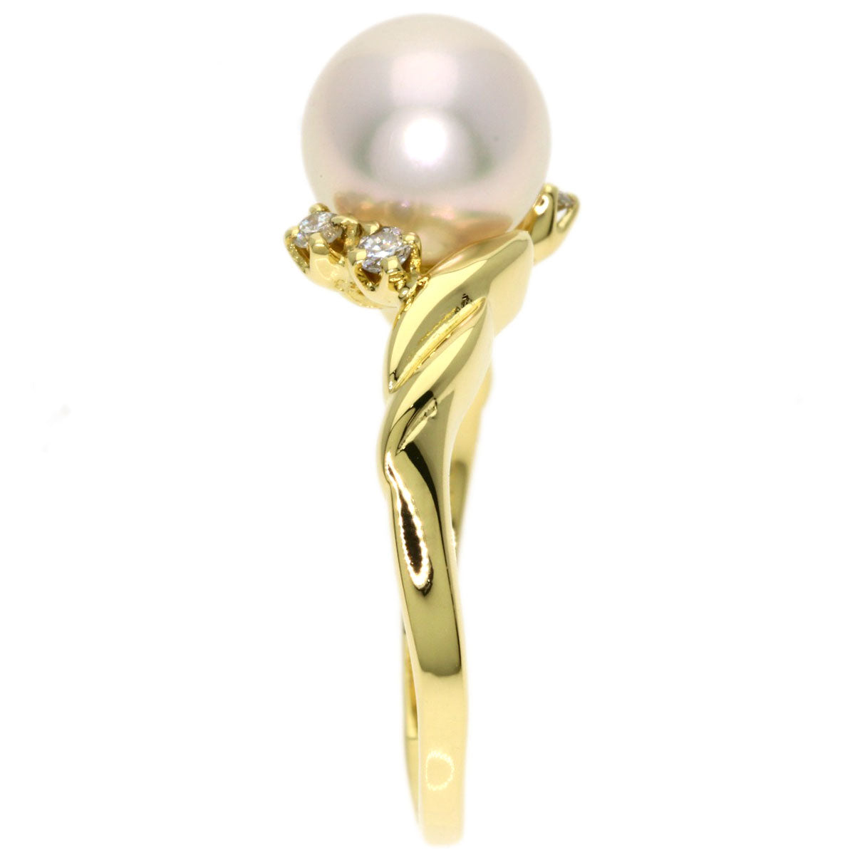MIKIMOTO Pearl Pearl Diamond Ring K18 Yellow Gold Ladies [Used]