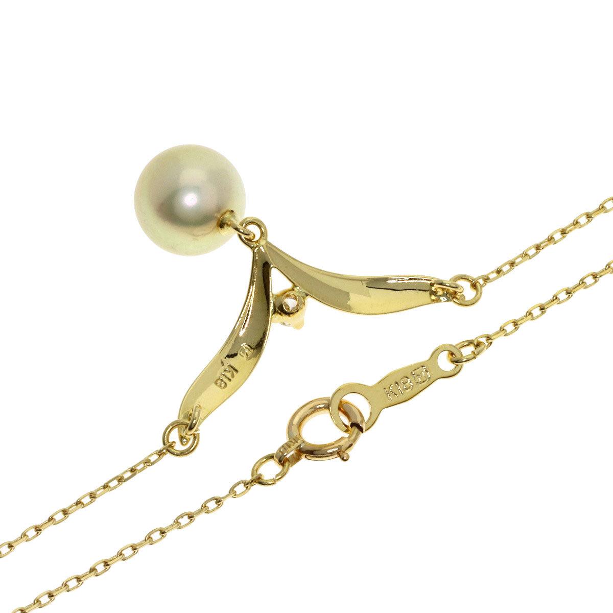 MIKIMOTO Pearl Pearl Diamond Necklace K18 Yellow Gold Ladies [Used]