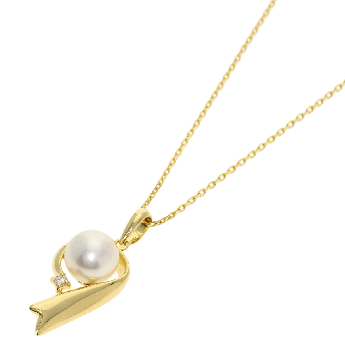 MIKIMOTO Pearl Pearl Diamond Necklace K18 Yellow Gold Ladies [Used]