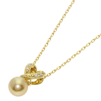 MIKIMOTO Pearl Pearl Diamond heart motif Necklace K18 Yellow Gold Ladies [Used]