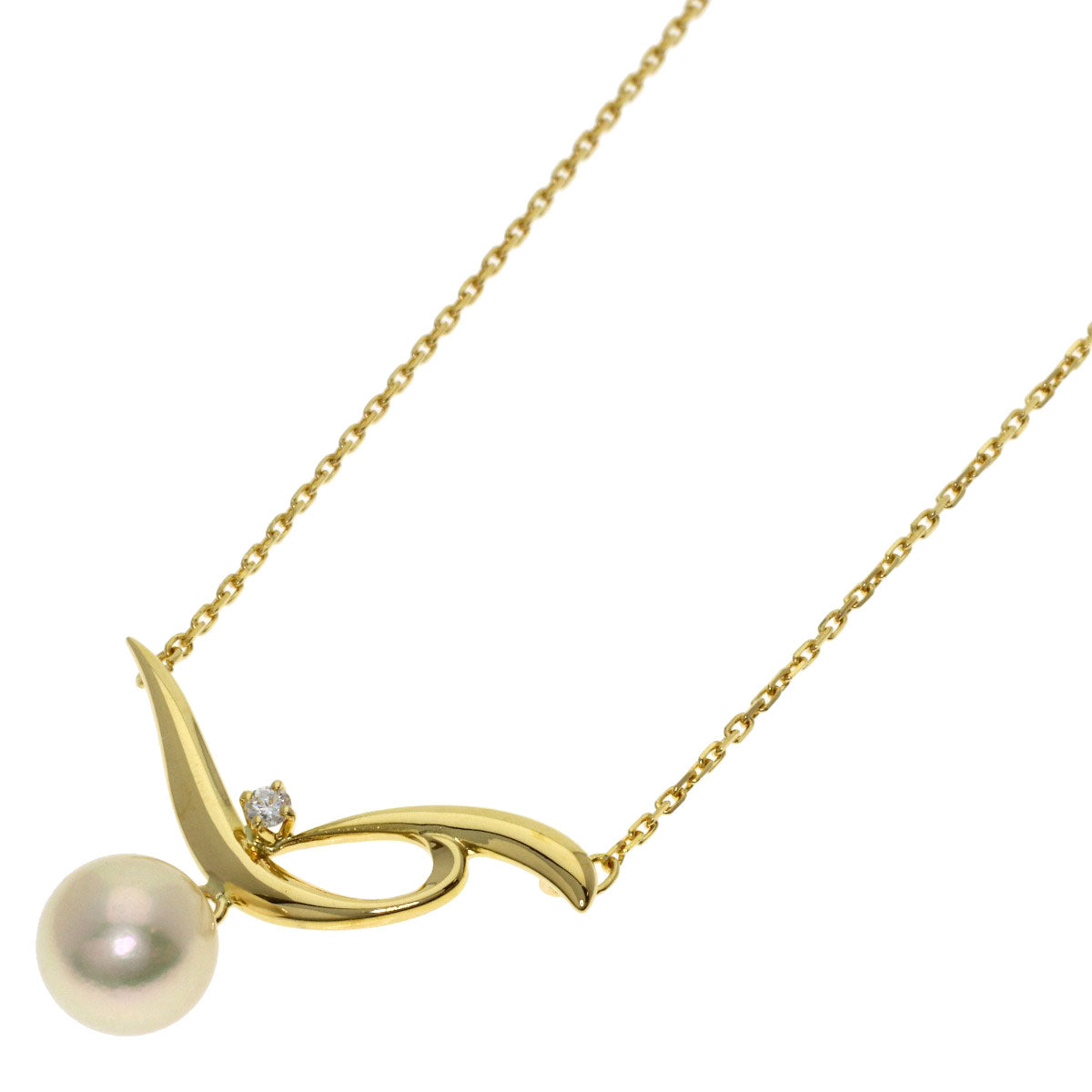MIKIMOTO Pearl Pearl Diamond Necklace K18 Yellow Gold Ladies [Used]