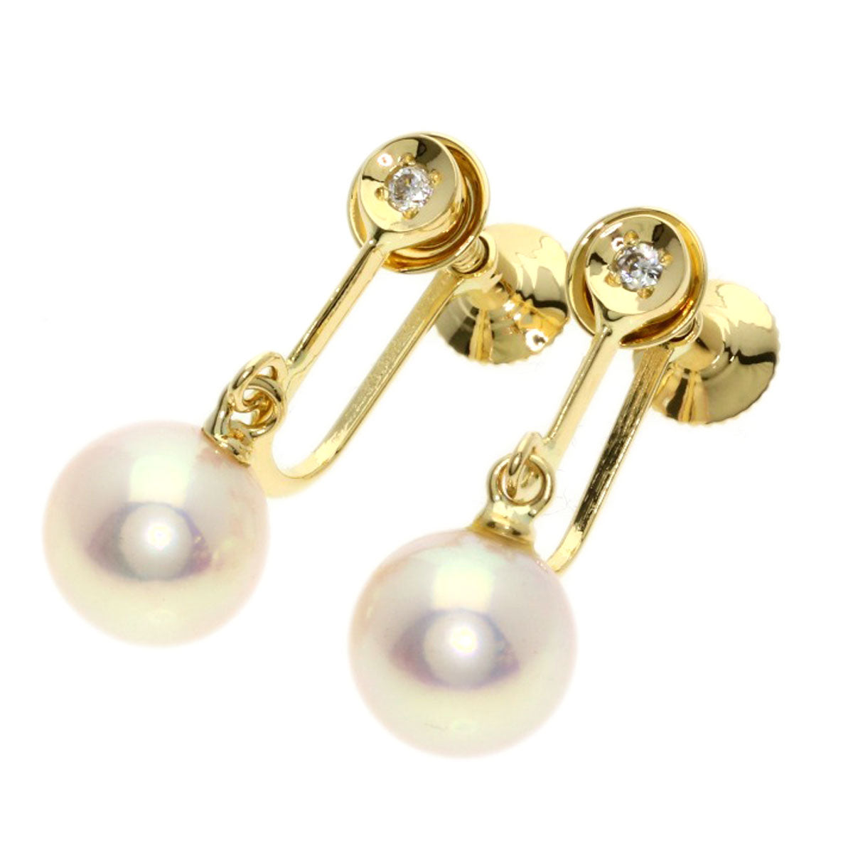 MIKIMOTO Pearl Pearl Diamond Earring K18 Yellow Gold Ladies [Used]