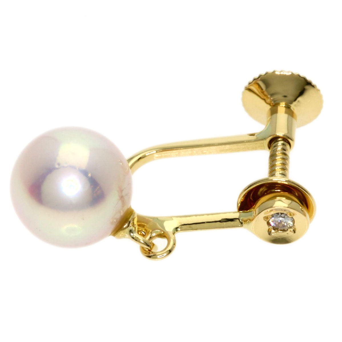 MIKIMOTO Pearl Pearl Diamond Earring K18 Yellow Gold Ladies [Used]