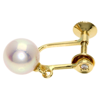 MIKIMOTO Pearl Pearl Diamond Earring K18 Yellow Gold Ladies [Used]