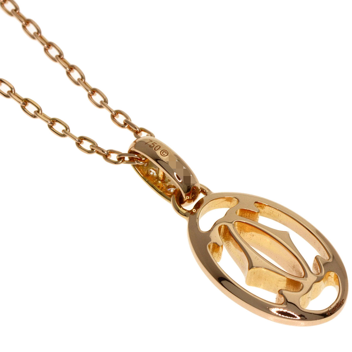 CARTIER Logo Double C Diamond Necklace K18 Pink Gold Ladies [Used]
