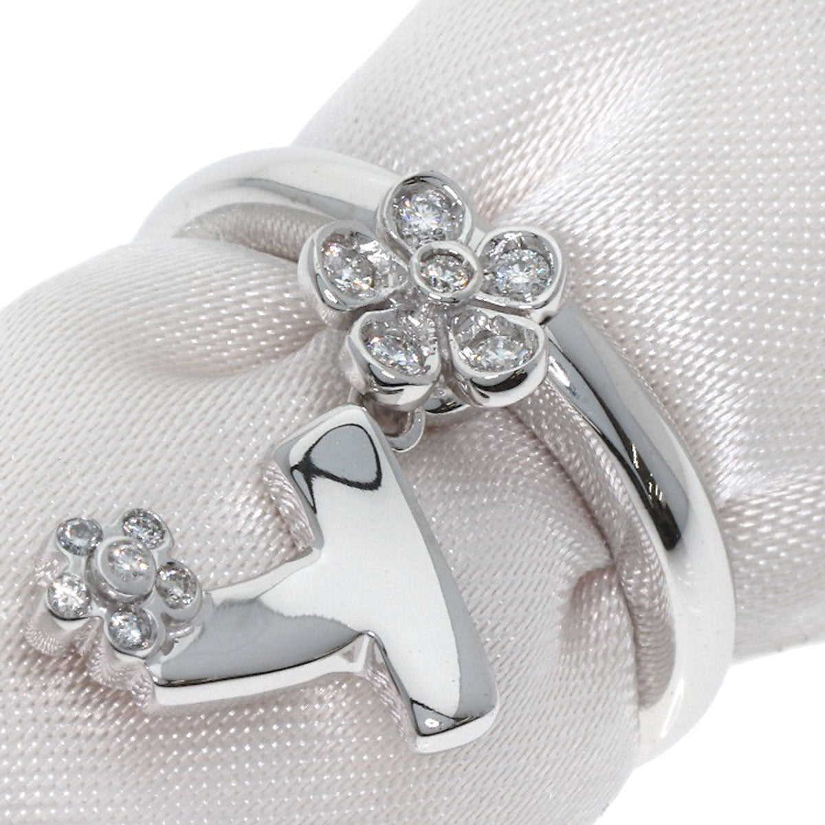 Pomellato Flower motif Diamond Initial T Ring K18 White Gold Ladies [Used]