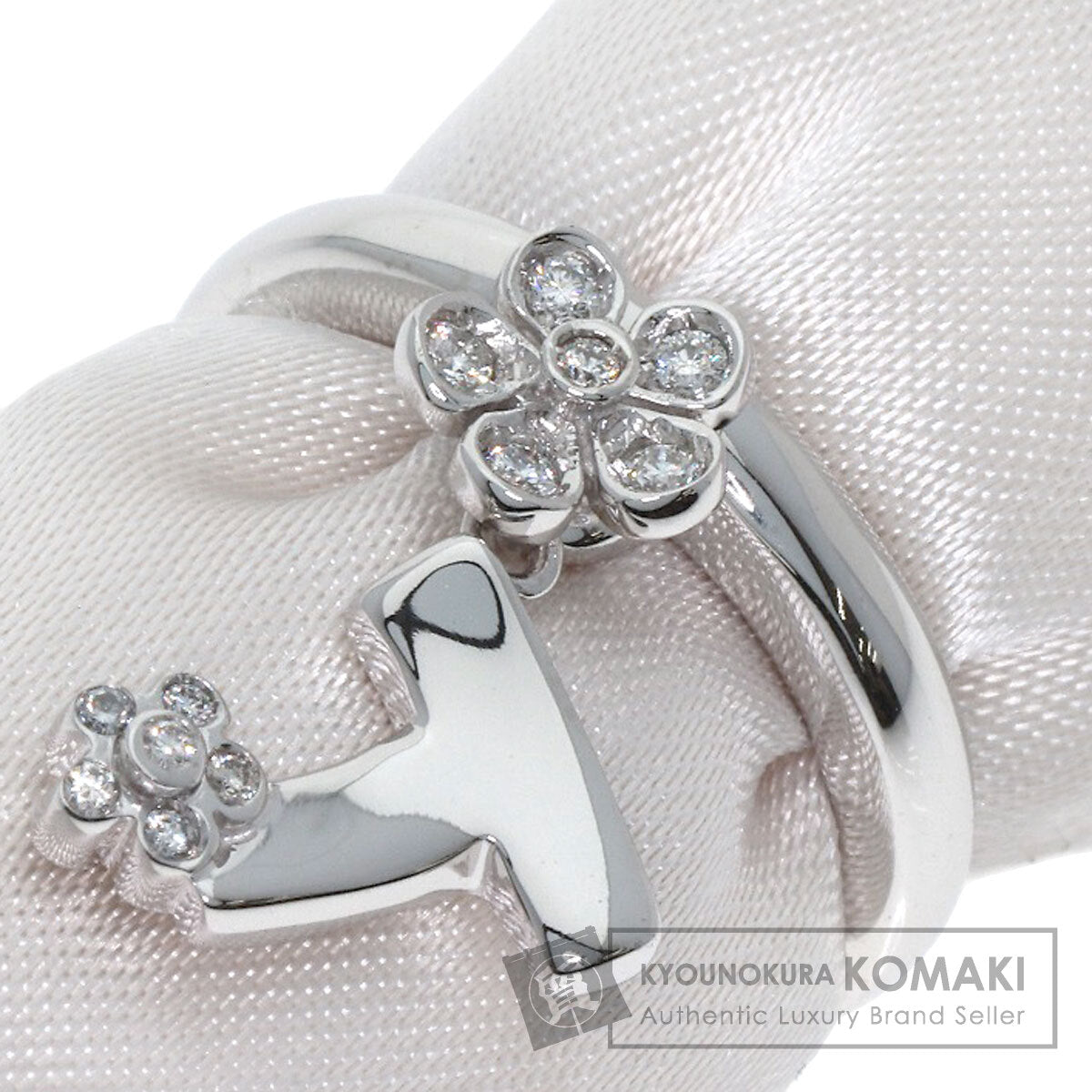 Pomellato Flower motif Diamond Initial T Ring K18 White Gold Ladies [Used]