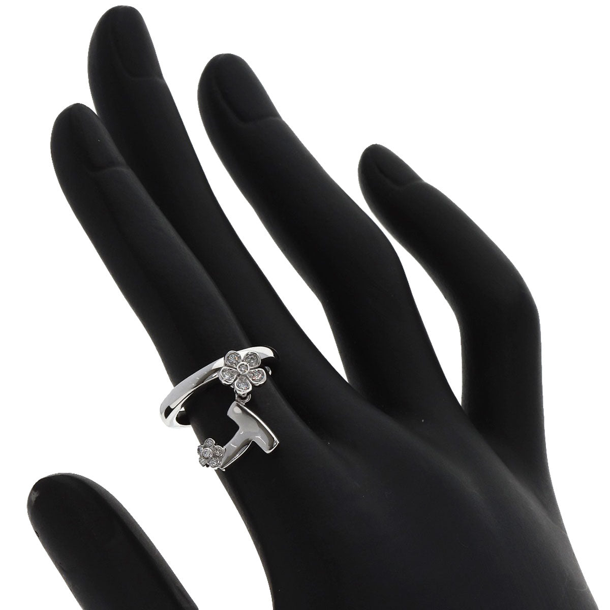 Pomellato Flower motif Diamond Initial T Ring K18 White Gold Ladies [Used]